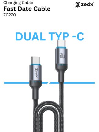 ZedX ZC220 60W USB-C to USB-C Fast Charging Cable – 2M, Braided, Data & Charge